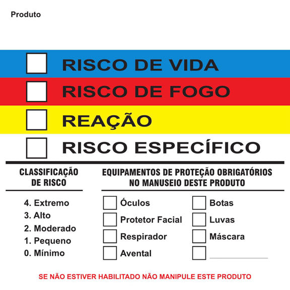 Etiqueta Produto Químico - Risco de Vida, Fogo, Reação e Específico
