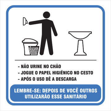 Placa / Etiqueta - Banheiro ou Sanitário Masculino - Instrução de Uso