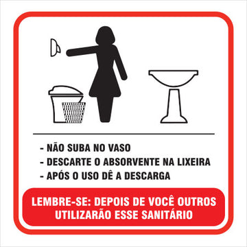 Placa / Etiqueta - Banheiro ou Sanitário Feminino - Instrução de Uso