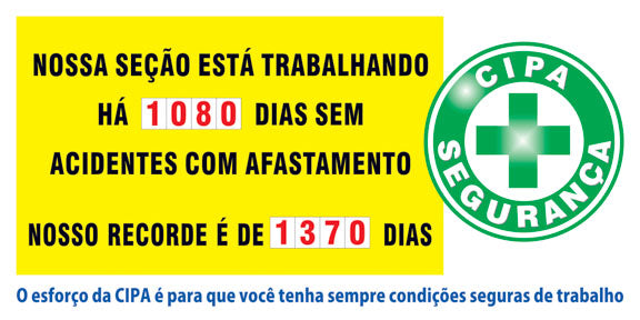 Painéis Acidentes / CIPA - Placar Geral Dias sem Acidentes
