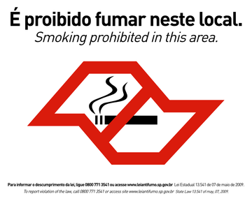 Lei Anti Fumo SP - É Proibido Fumar Neste Local - Inglês