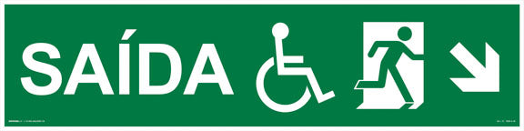 S16 - Saída de Emergência - Deficiente Seta Abaixo Direita - Fotoluminescente - PNE
