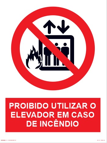 P4 - Sinalização de Proibição - Proibido Utilizar Elevador em Caso de Incêndio - Fotoluminescente