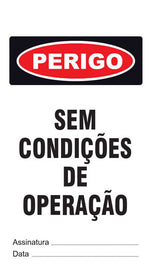 Cartão de Uso Imediato - Perigo - Sem Condições de Operação