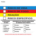 Etiqueta Produto Químico - Risco de Vida, Fogo, Reação e Específico