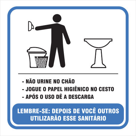 Placa / Etiqueta - Banheiro ou Sanitário Masculino - Instrução de Uso
