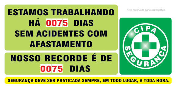 Painéis Acidentes / CIPA - Placar Geral Dias sem Acidentes
