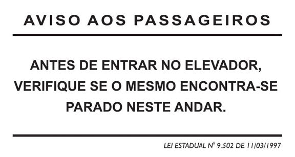 Placa para Elevador - Aviso aos Passageiros