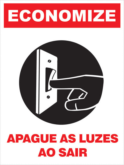 Placas e Etiquetas - Economize - Apague as Luzes ao Sair