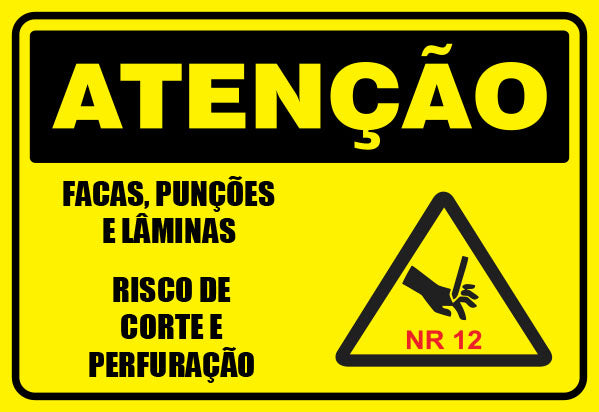 Atenção - Facas Punções e Lâminas Risco de Corte e Perfuração